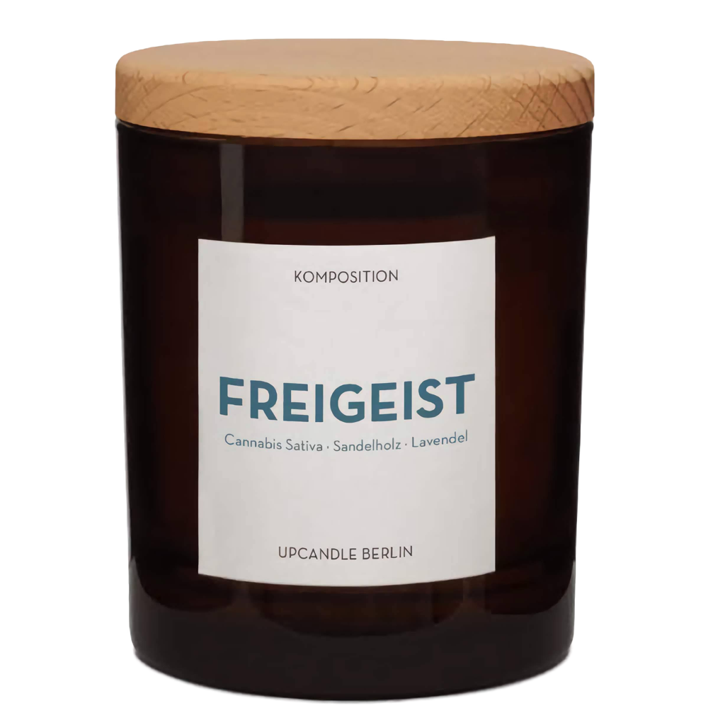 UpCandle Freigeist Aromakerze mit ätherischem Cannabis Sativa Öl, Sandelholz und Lavendel