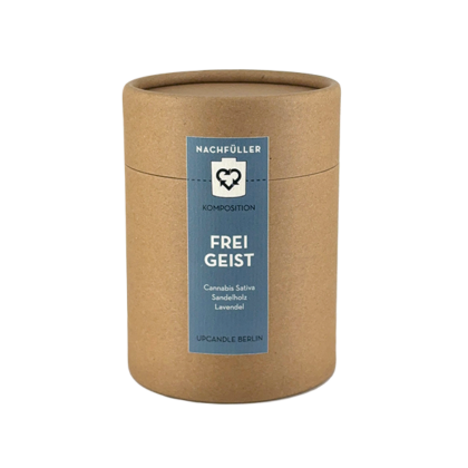 UpCandle Refill Freigeist in brauner Kraftpapier-Pappröhre mit Etikett, Kategorie Relax