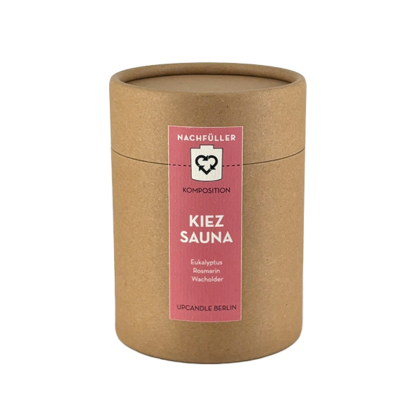UpCandle Refill Kiez Sauna in brauner Kraftpapier-Pappröhre mit Etikett, Kategorie Energy