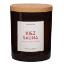 Braune Upcandle Duftkerze im Glas mit Holzdeckel, Duft Kiez Sauna – Eukalyptus, Rosmarin, Minze und Wacholder, Duftkategorie Energy