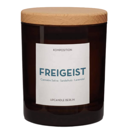UpCandle Freigeist Aromakerze mit ätherischem Cannabis Sativa Öl, Sandelholz und Lavendel