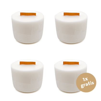 Produktfreisteller des UpCandle Mix & Match Sets Nachfüller mit vier 200g Refill-Kerzen für Relax, Happiness, Energy und Focus, nachhaltig aus Berlin