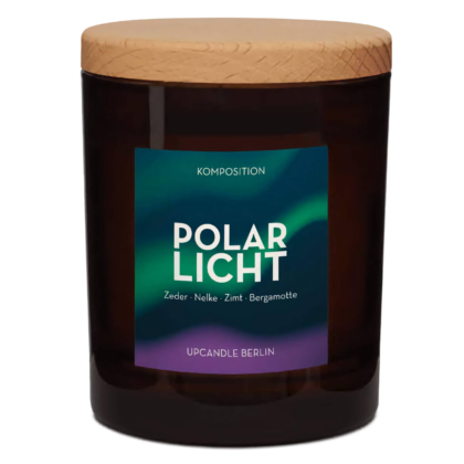 UpCandle Polarlicht Aromakerze mit Holzdocht und Holzdeckel
