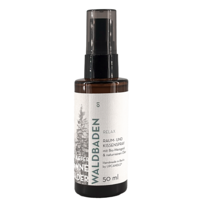 Natürliches Upcandle Raum- und Kissenspray Waldbaden (50ml) in der Frontalansicht.